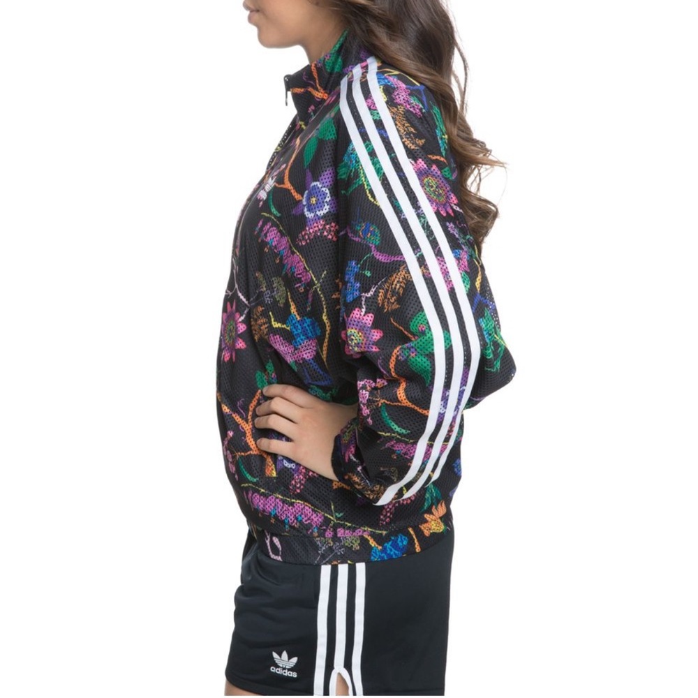 Adidas Reversible Windbreaker Jacket Floral Black 3 Stripe Track Jacket Size S